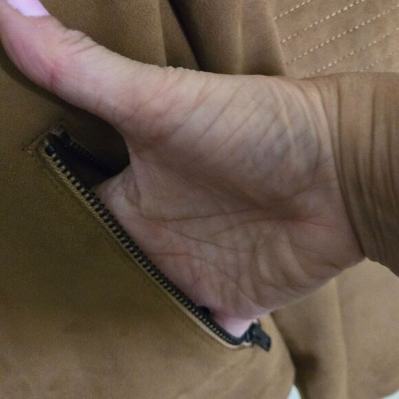 Betabrand Everyday Vegan Suede Moto Jacket Zipper Pockets Brown Size M - Picture 4 of 9